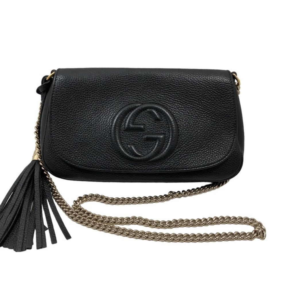 Gucci Soho Fringe Leather Shoulder Bag Black